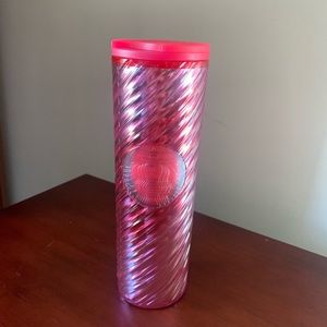 Starbucks Holiday Candy Cane Swirl hot pink cup